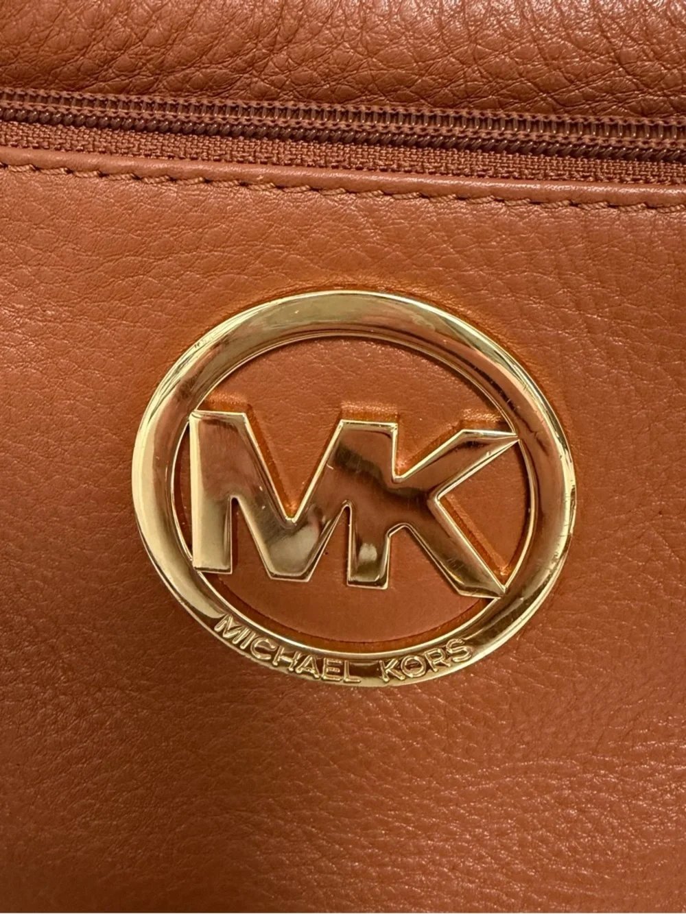Michael Kors Tan Pebbled Leather Crossbody with Gold MK Emblem